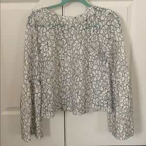 White, with black detail lace long sleeve top